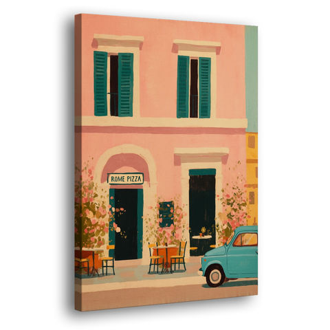 Pizza Art of a Pink Roman Pizzeria - Canvas Wall Art - Side
