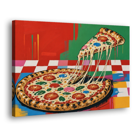 Pizza Poster with the Cheese Pull - Canvas Wall Art - Side