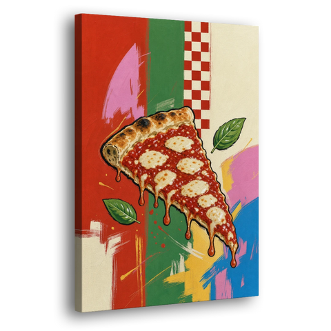 Pizza Prints of a Falling Margherita Slice - Canvas Wall Art - Side