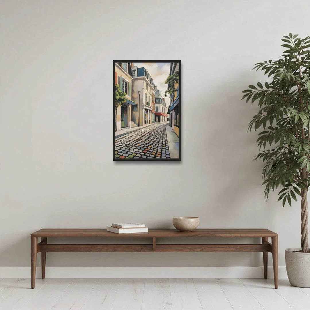 Place Royale Cobblestones - Black Framed Canvas Wall Art - Coffee Table - 20x30