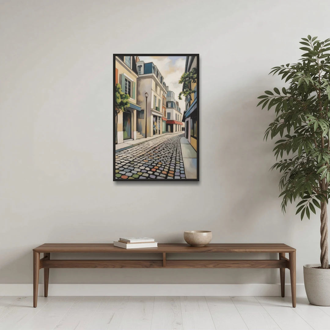 Place Royale Cobblestones - Black Framed Canvas Wall Art - Coffee Table - 24x36