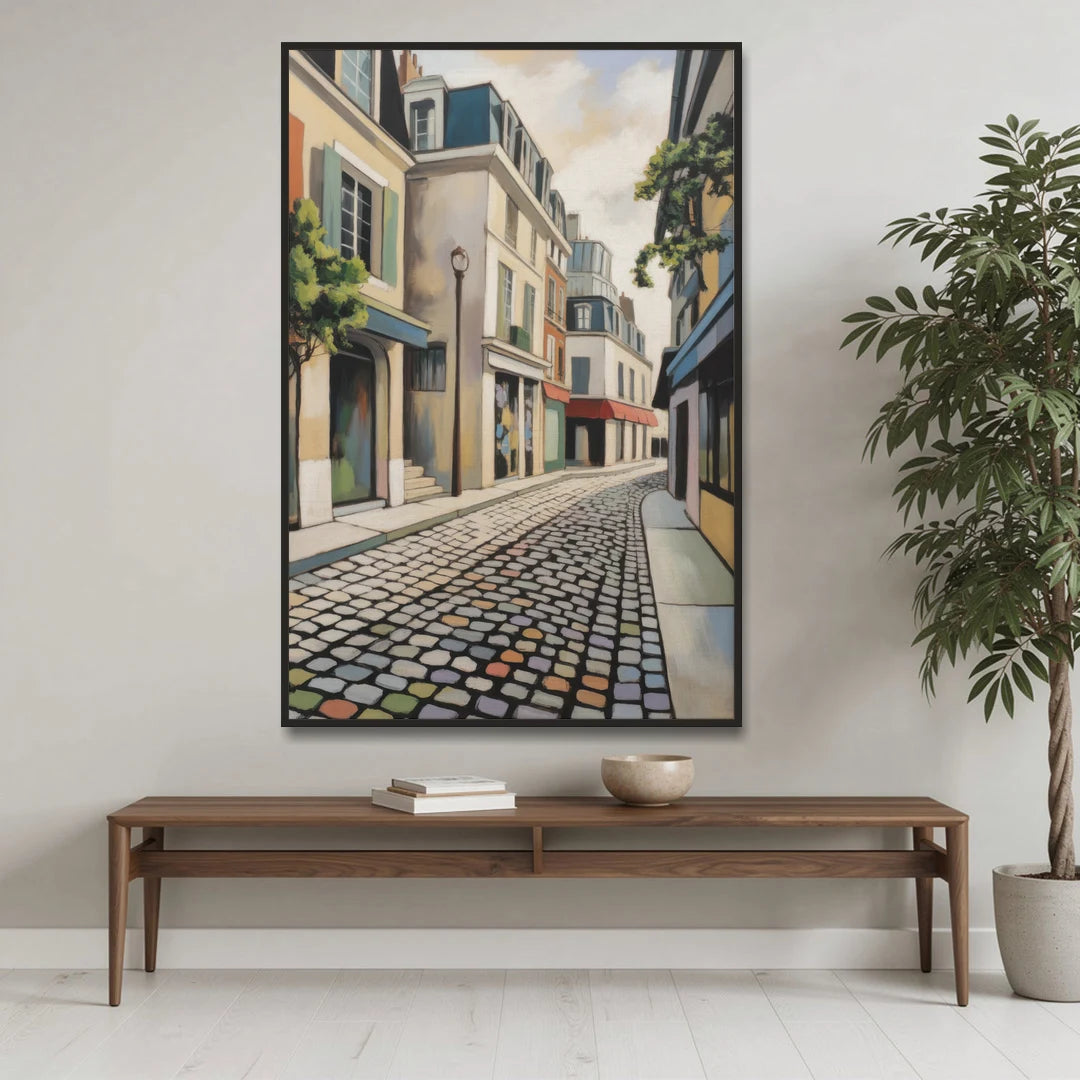 Place Royale Cobblestones - Black Framed Canvas Wall Art - Coffee Table - 40x60