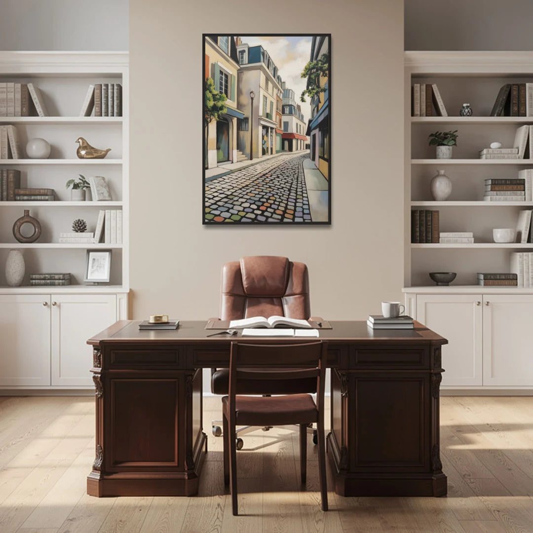 Place Royale Cobblestones - Black Framed Canvas Wall Art - Office - 32x48