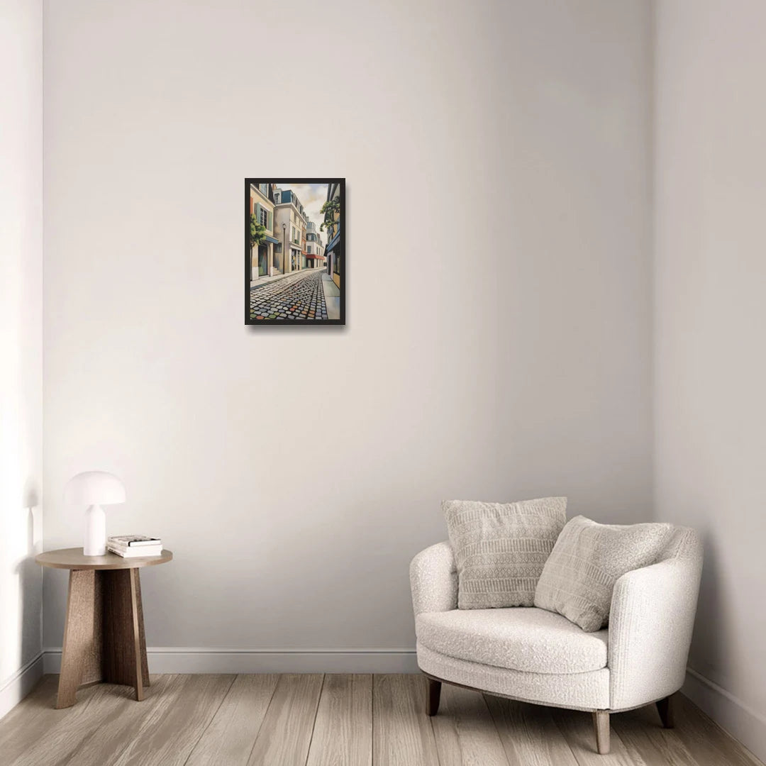 Place Royale Cobblestones - Black Framed Canvas Wall Art - Sofa - 12x18