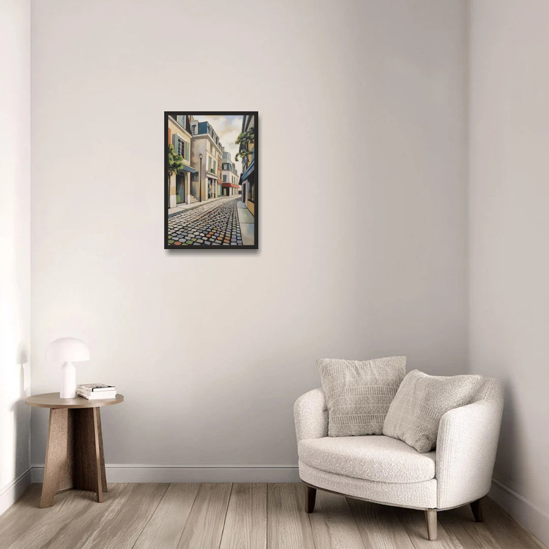 Place Royale Cobblestones - Black Framed Canvas Wall Art - Sofa - 16x24