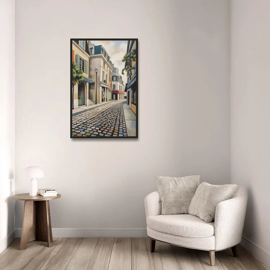 Place Royale Cobblestones - Black Framed Canvas Wall Art - Sofa - 24x36