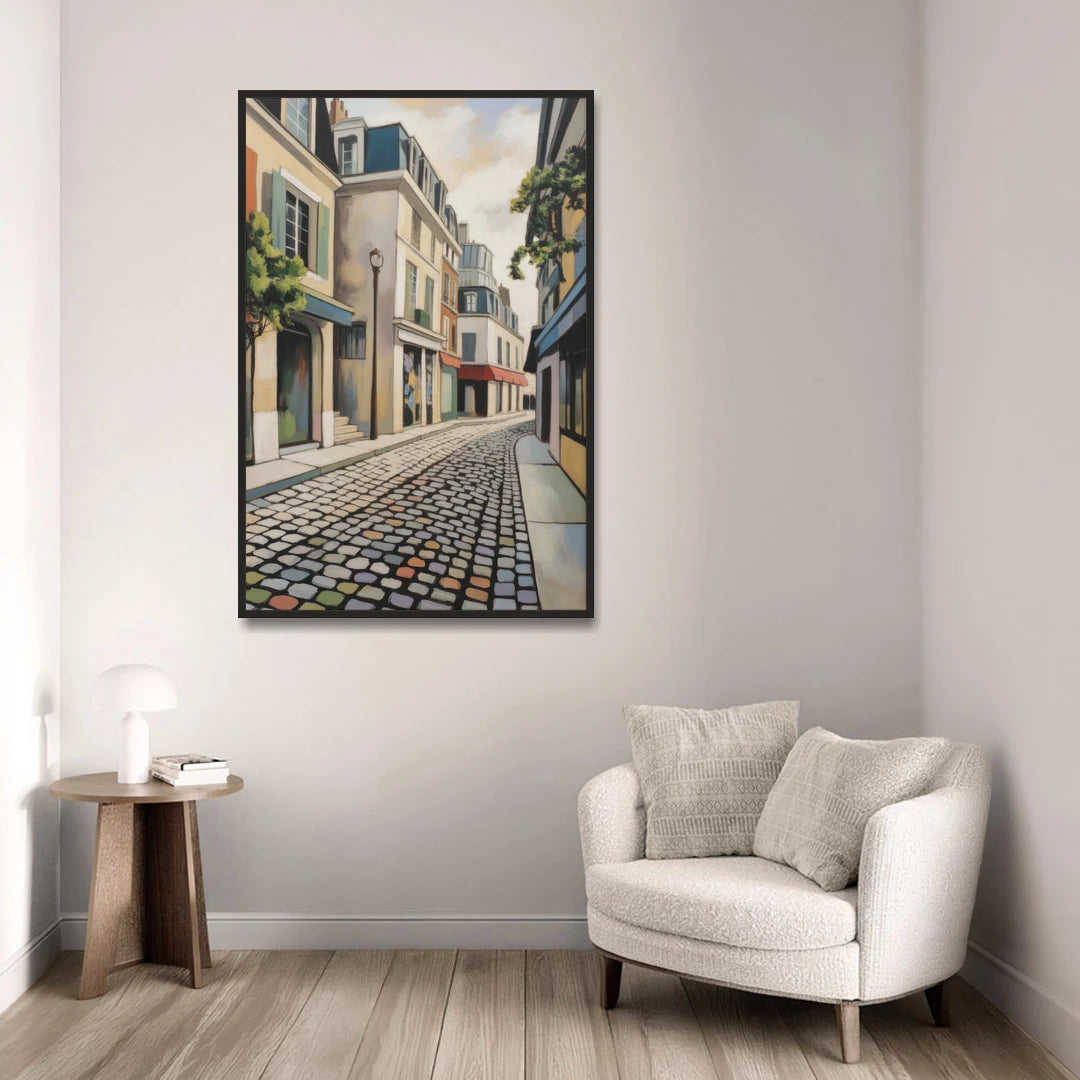 Place Royale Cobblestones - Black Framed Canvas Wall Art - Sofa - 32x48