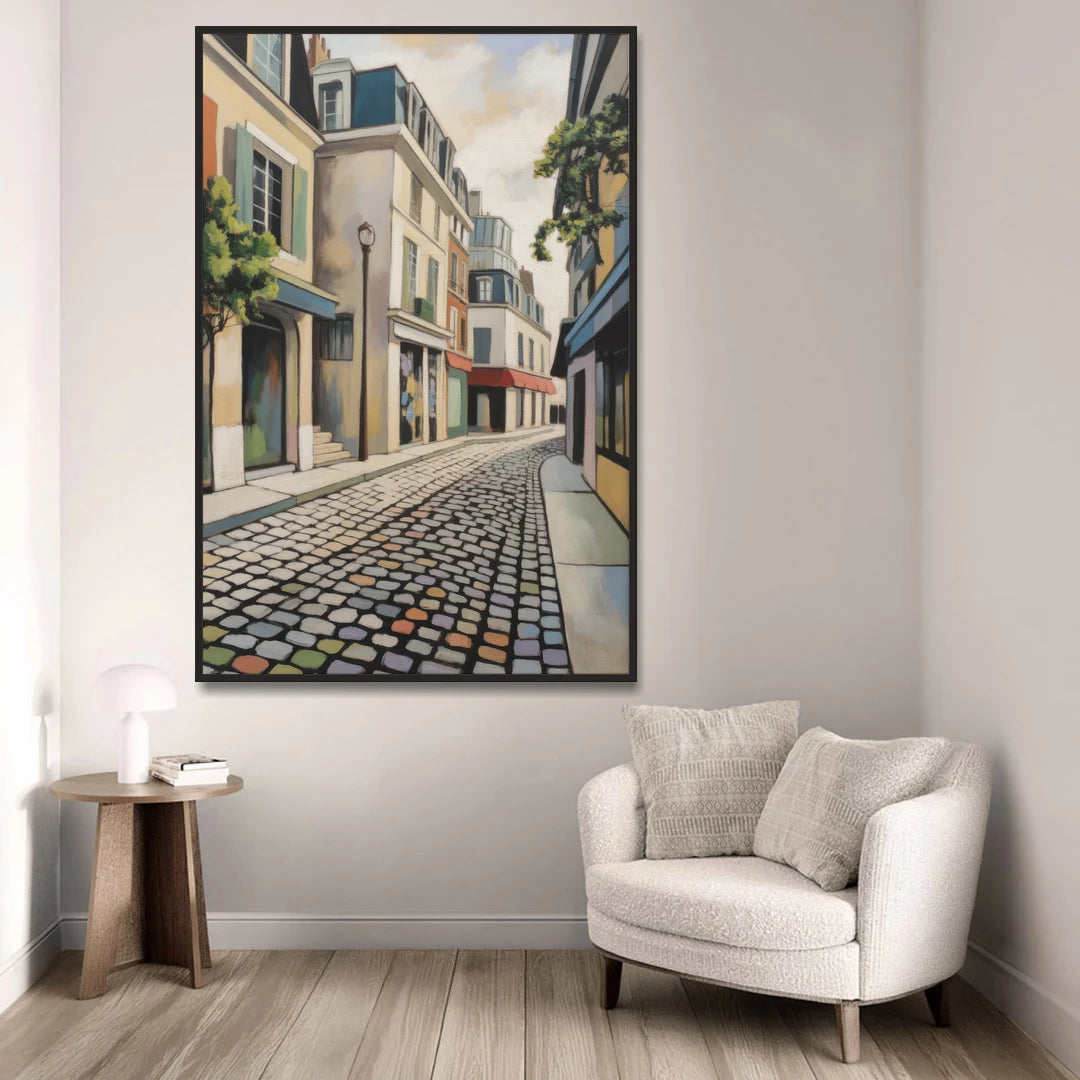 Place Royale Cobblestones - Black Framed Canvas Wall Art - Sofa - 40x60
