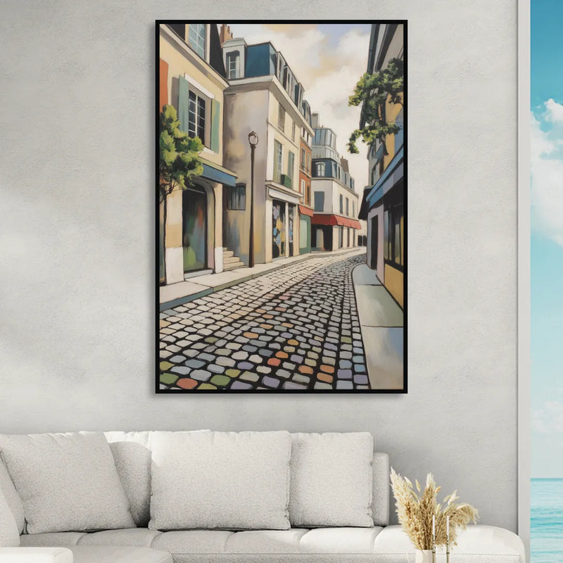 Place Royale Cobblestones Sitting Room - Black Canvas Wall Art