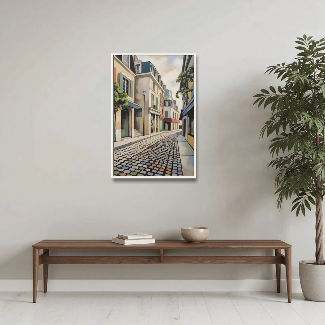 Place Royale Cobblestones - White Framed Canvas Wall Art - Coffee Table - 24x36