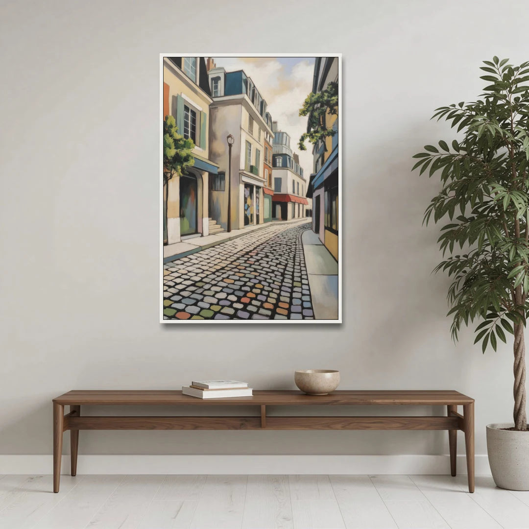 Place Royale Cobblestones - White Framed Canvas Wall Art - Coffee Table - 32x48