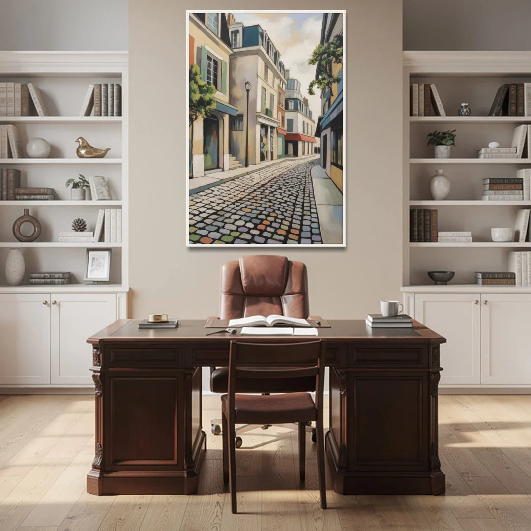 Place Royale Cobblestones - White Framed Canvas Wall Art - Office - 40x60