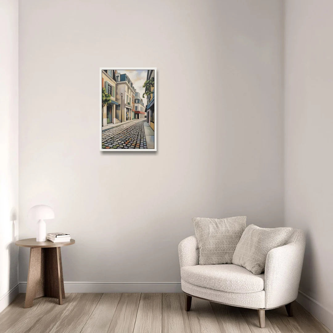 Place Royale Cobblestones - White Framed Canvas Wall Art - Sofa - 16x24