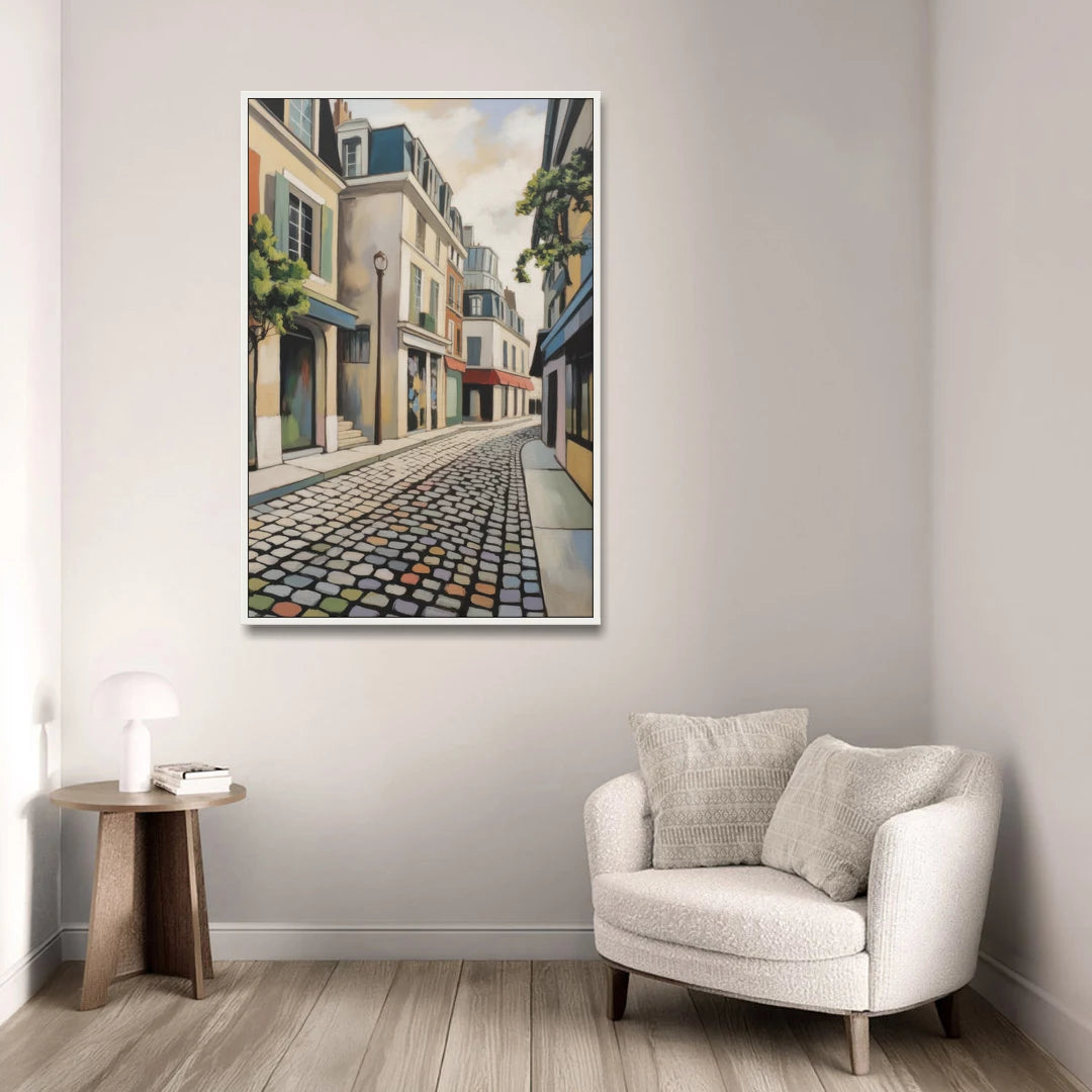 Place Royale Cobblestones - White Framed Canvas Wall Art - Sofa - 32x48