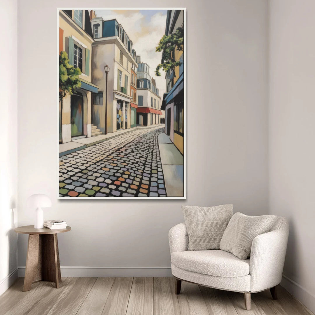 Place Royale Cobblestones - White Framed Canvas Wall Art - Sofa - 40x60