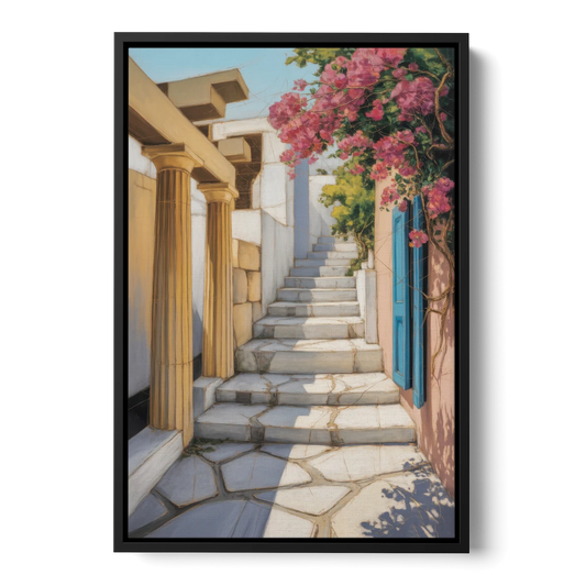 Plaka Pathways - Black Framed Canvas Wall Art - Front