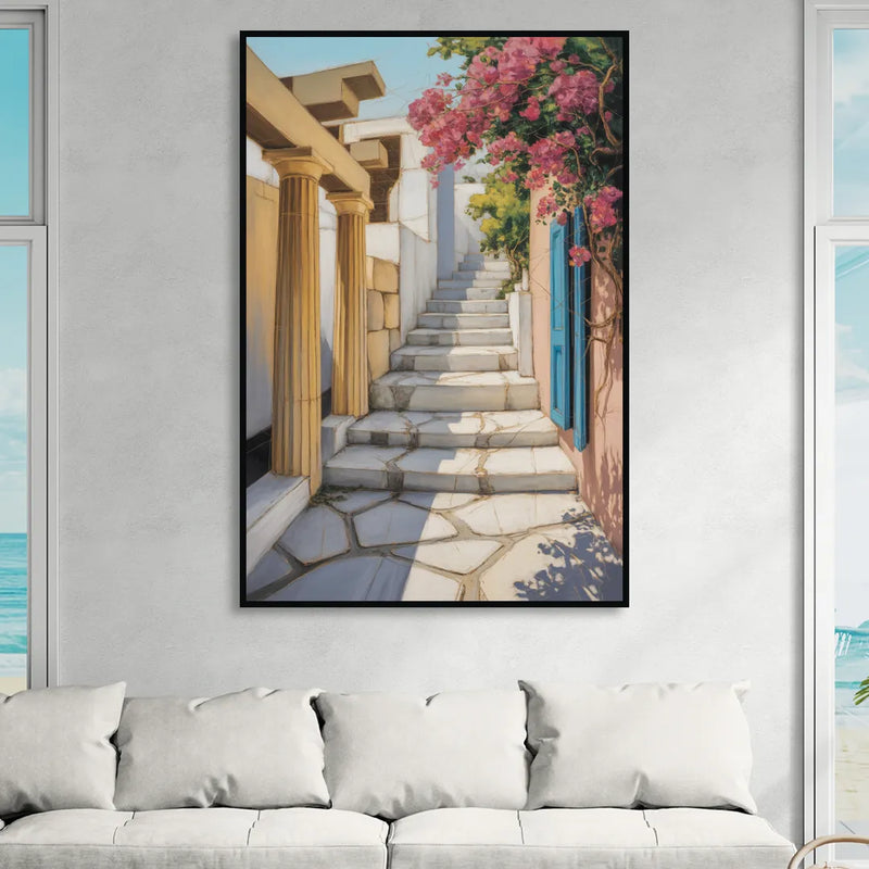 Plaka Pathways Living Room - Black Canvas Wall Art