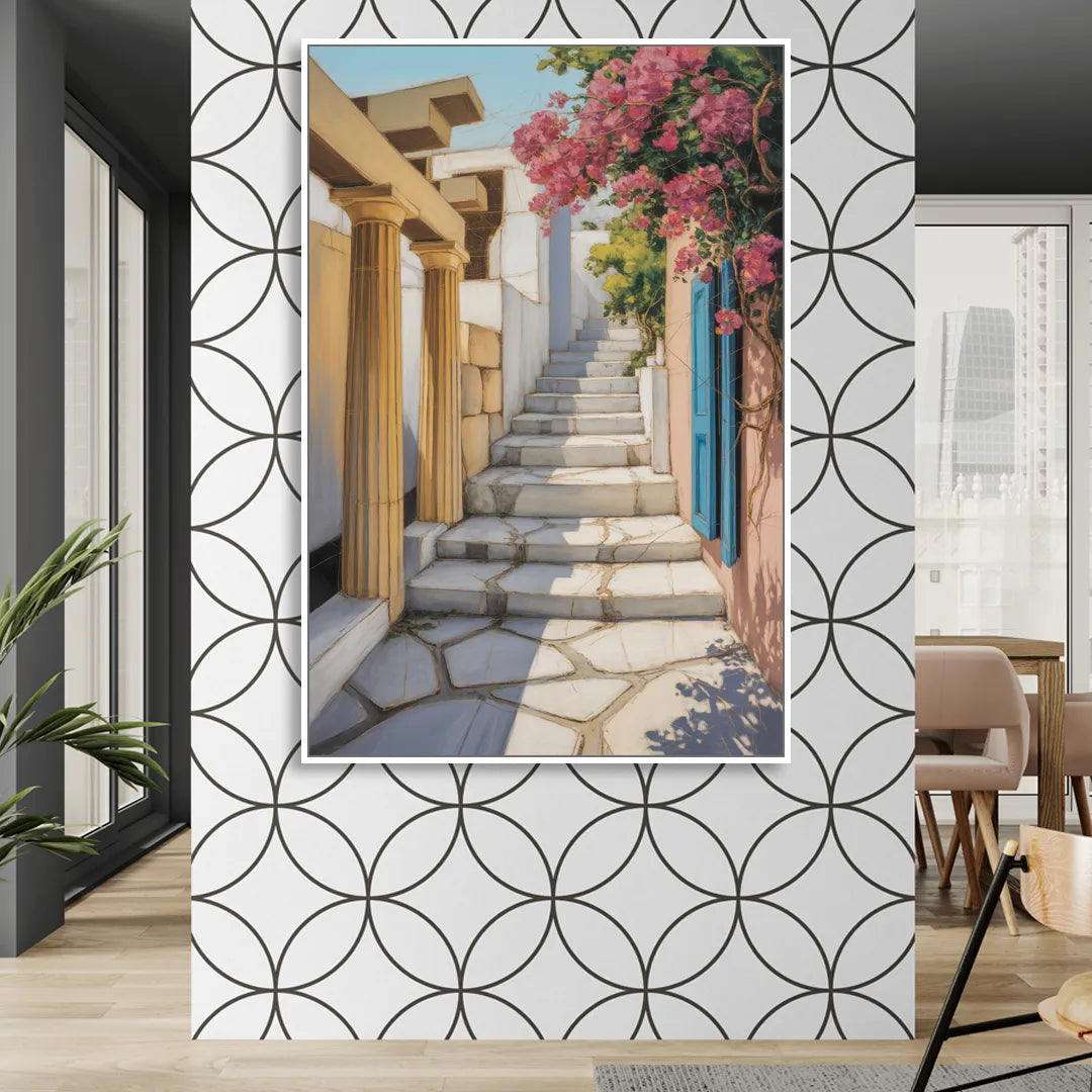 Plaka Pathways Living Room - White Canvas Wall Art