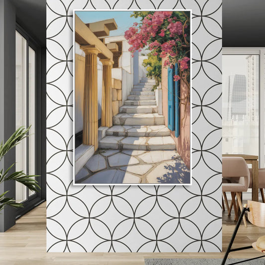 Plaka Pathways Living Room - White Canvas Wall Art