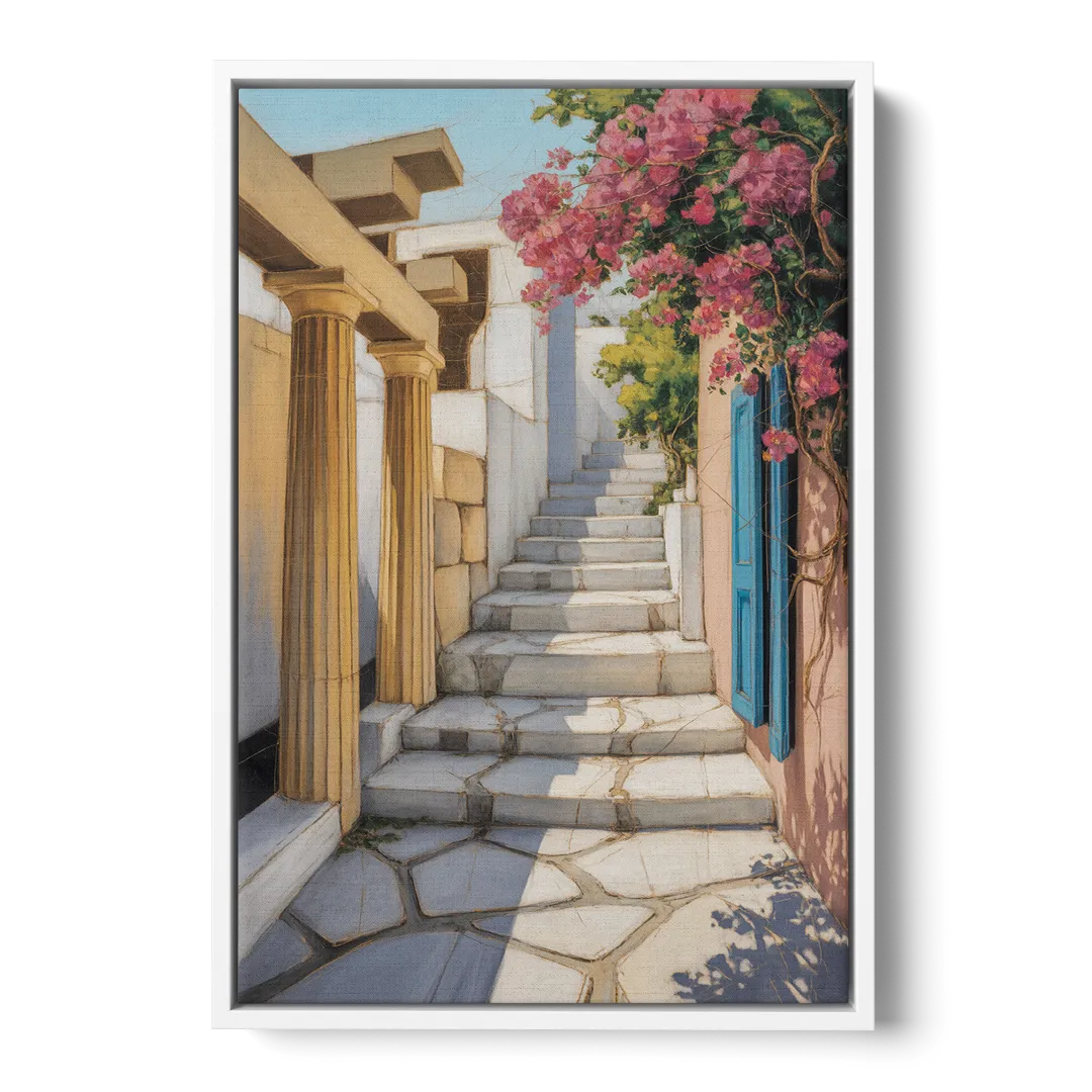 Plaka Pathways Front - White Canvas Wall Art