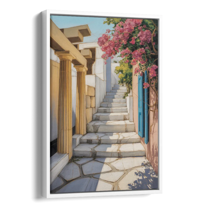 Plaka Pathways Side - White Canvas Wall Art