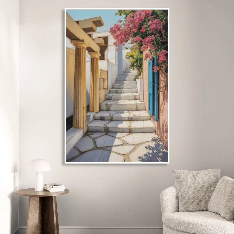 Plaka Pathways Sitting Room - White Canvas Wall Art