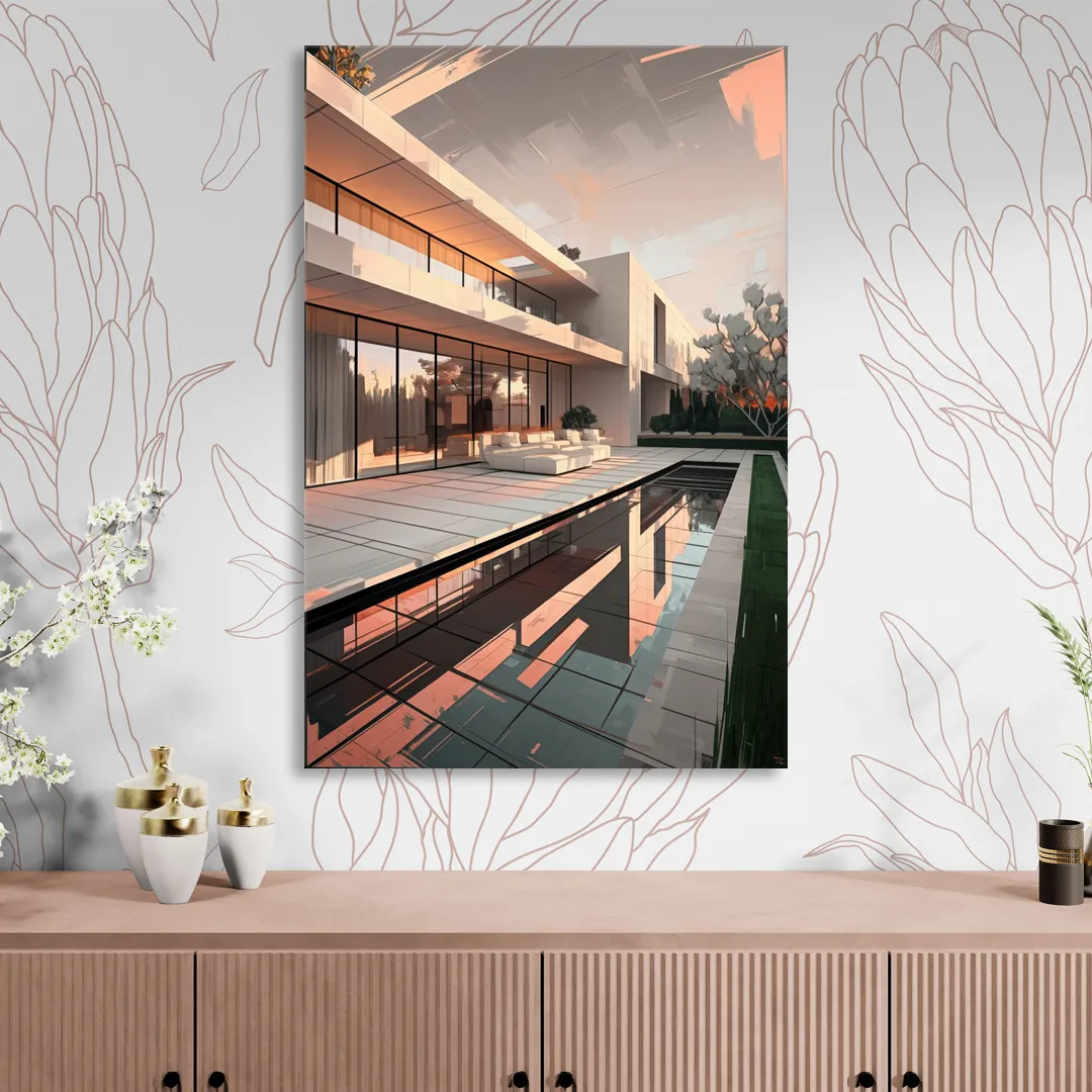 Plano Modern Architecture Living Room - Canvas Wall Art
