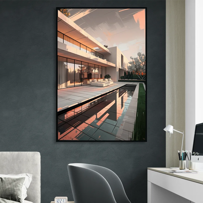 Plano Modern Architecture Living Room - Black Canvas Wall Art