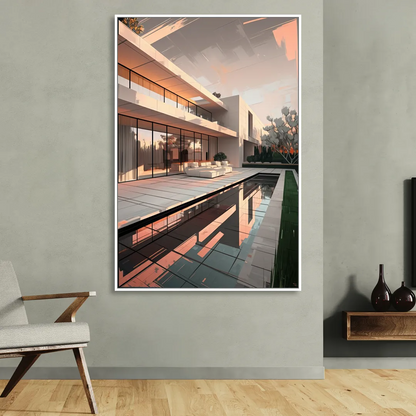 Plano Modern Architecture Living Room - White Canvas Wall Art
