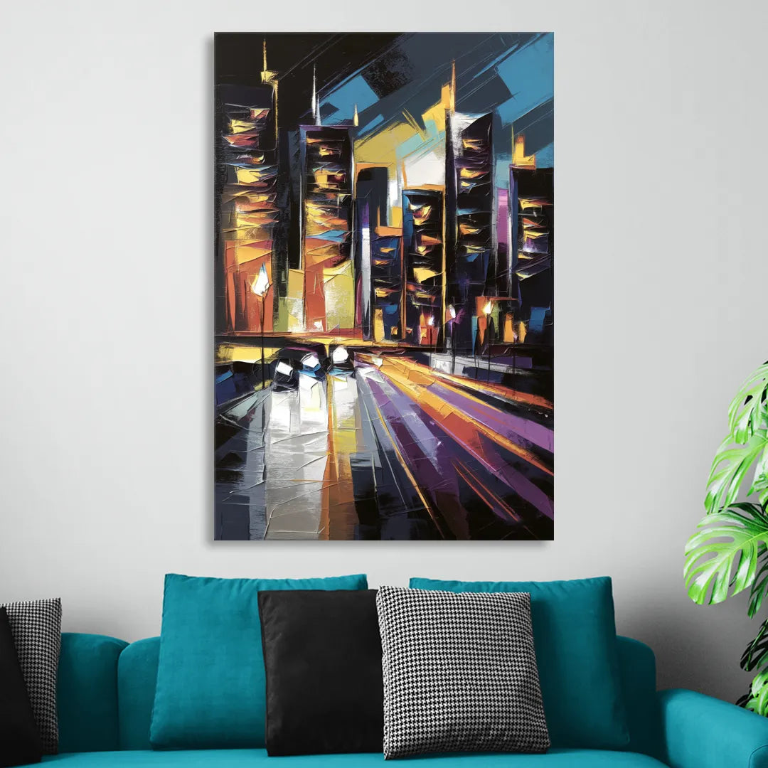 Plano Nightlife Glow Living Room - Canvas Wall Art