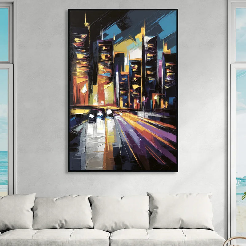 Plano Nightlife Glow Sitting Room - Black Canvas Wall Art