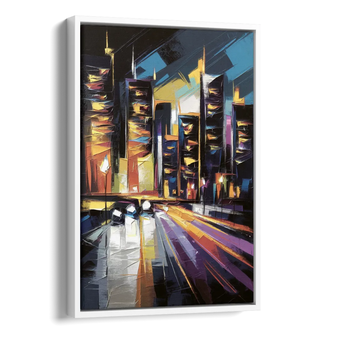 Plano Nightlife Glow Side - White Canvas Wall Art
