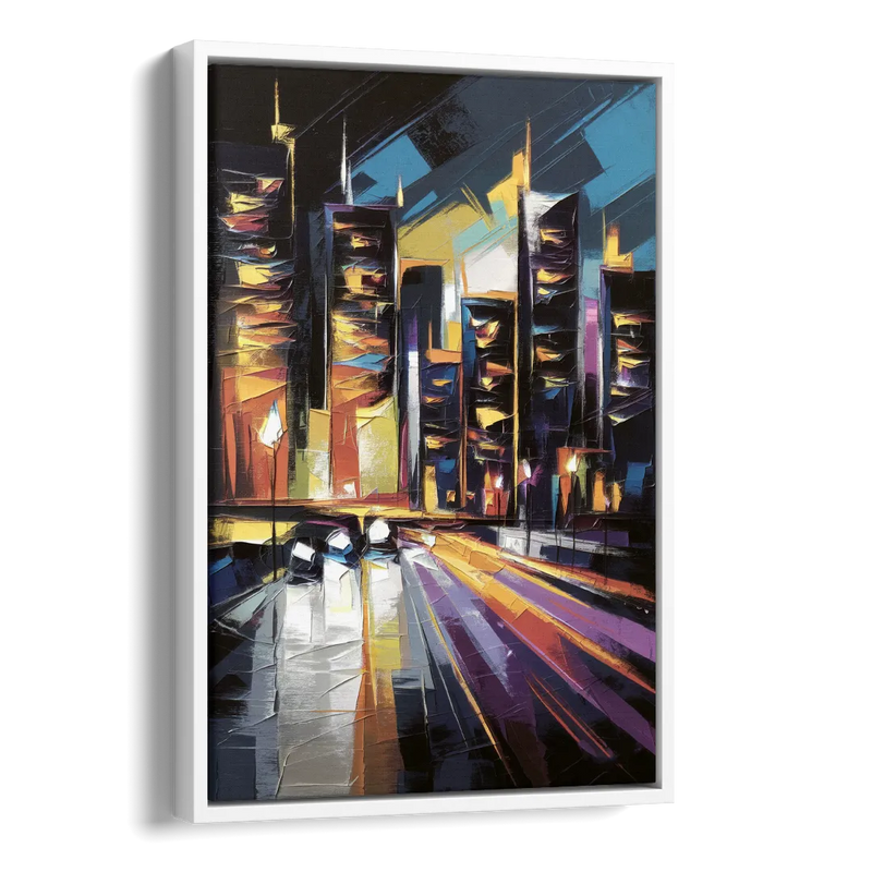 Plano Nightlife Glow Side - White Canvas Wall Art
