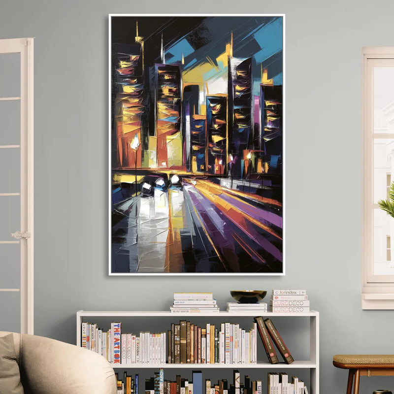 Plano Nightlife Glow Living Room - White Canvas Wall Art