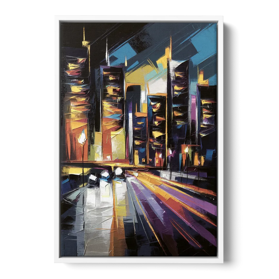 Plano Nightlife Glow Front - White Canvas Wall Art