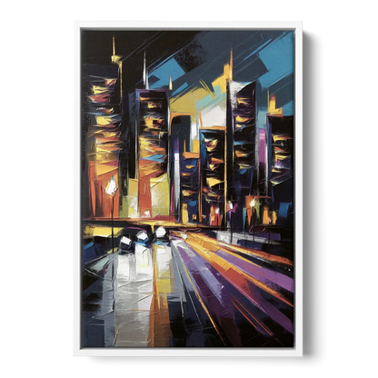 Plano Nightlife Glow Front - White Canvas Wall Art