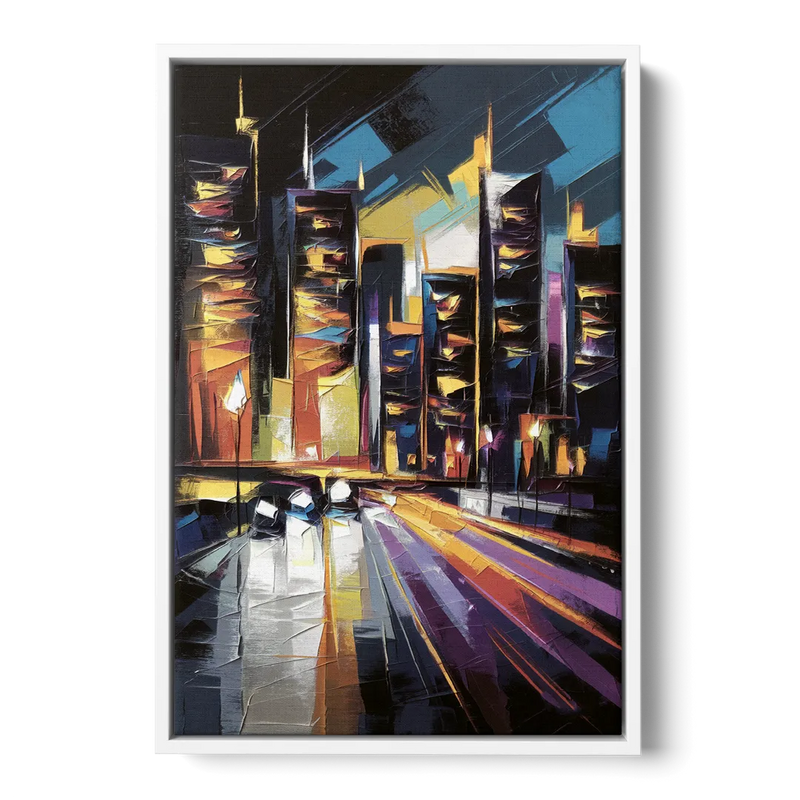 Plano Nightlife Glow Front - White Canvas Wall Art