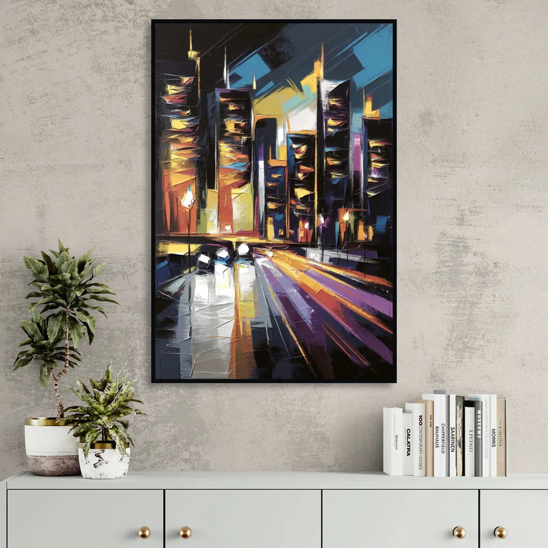 Plano Nightlife Glow Living Room - Black Canvas Wall Art