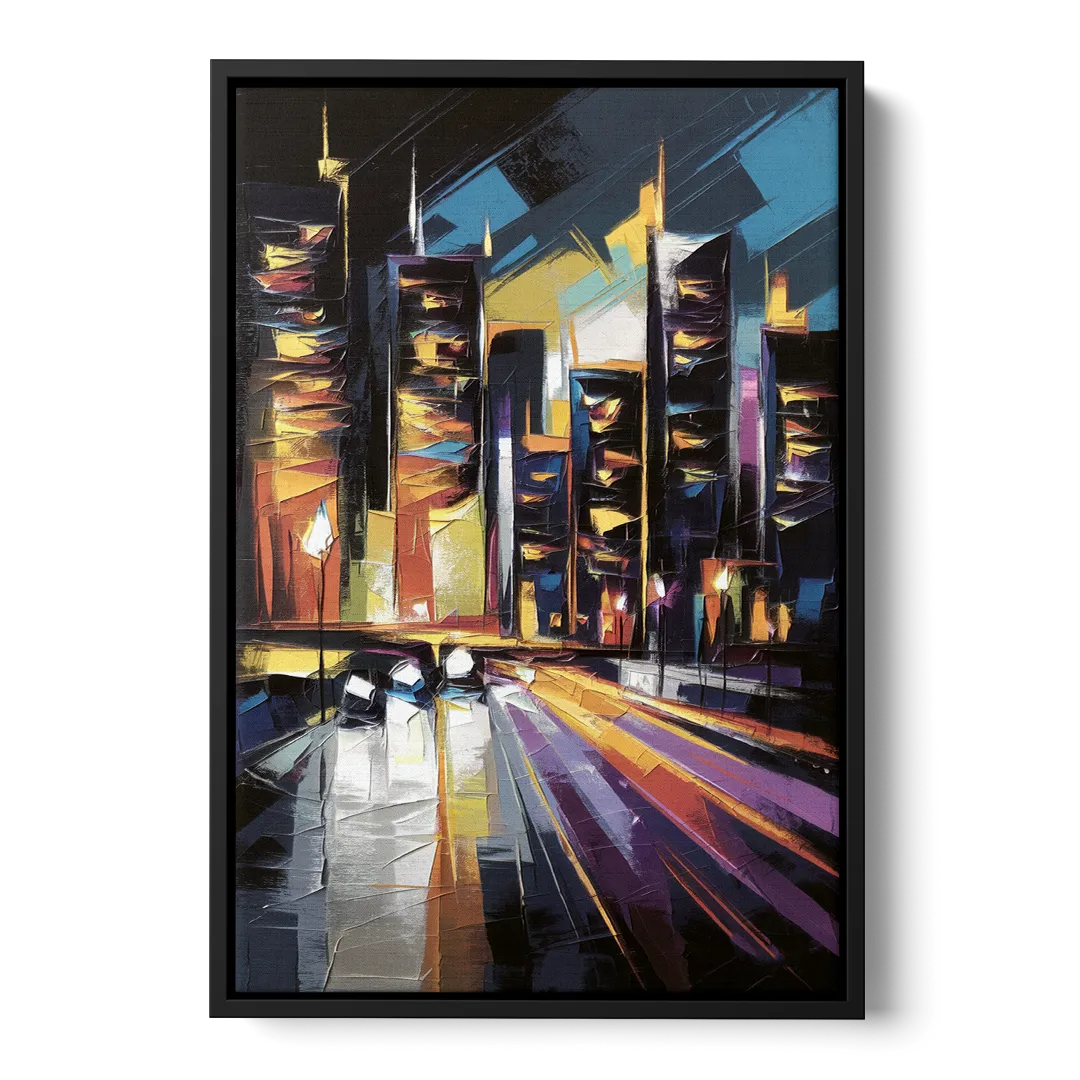 Plano Nightlife Glow Front - Black Canvas Wall Art