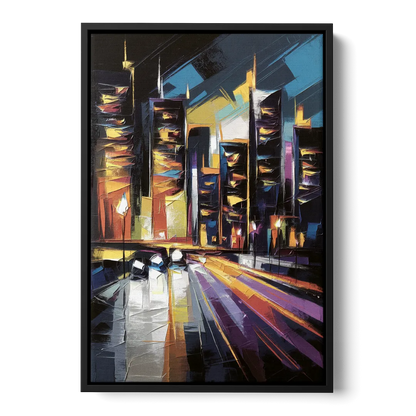 Plano Nightlife Glow Front - Black Canvas Wall Art