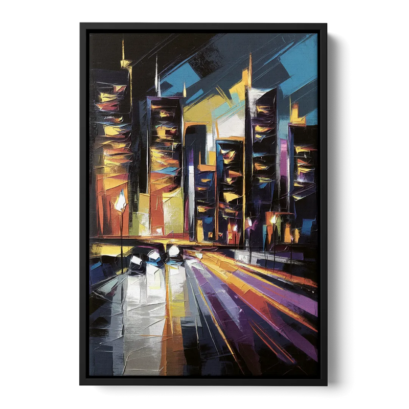 Plano Nightlife Glow Front - Black Canvas Wall Art