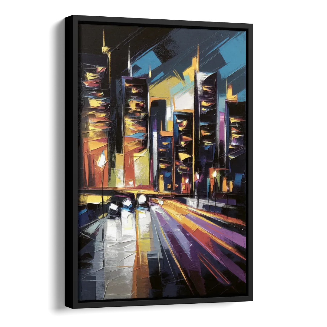 Plano Nightlife Glow Side - Black Canvas Wall Art