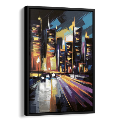 Plano Nightlife Glow Side - Black Canvas Wall Art