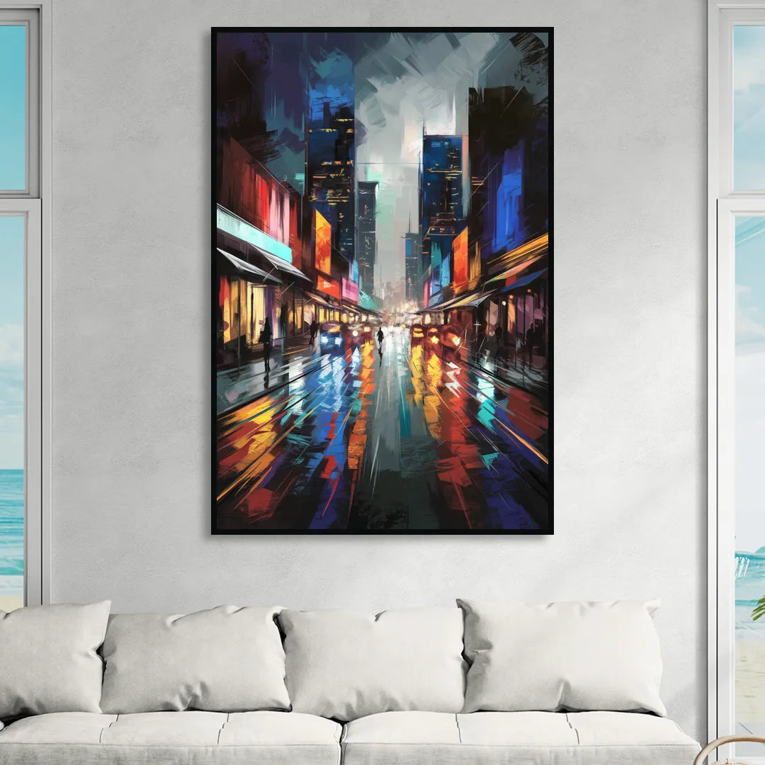 Plano Nightlife Glow Neon Living Room - Black Canvas Wall Art