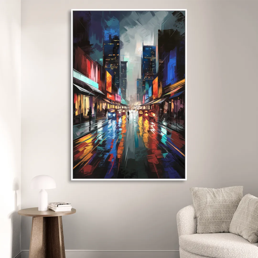 Plano Nightlife Glow Neon Sitting Room - White Canvas Wall Art