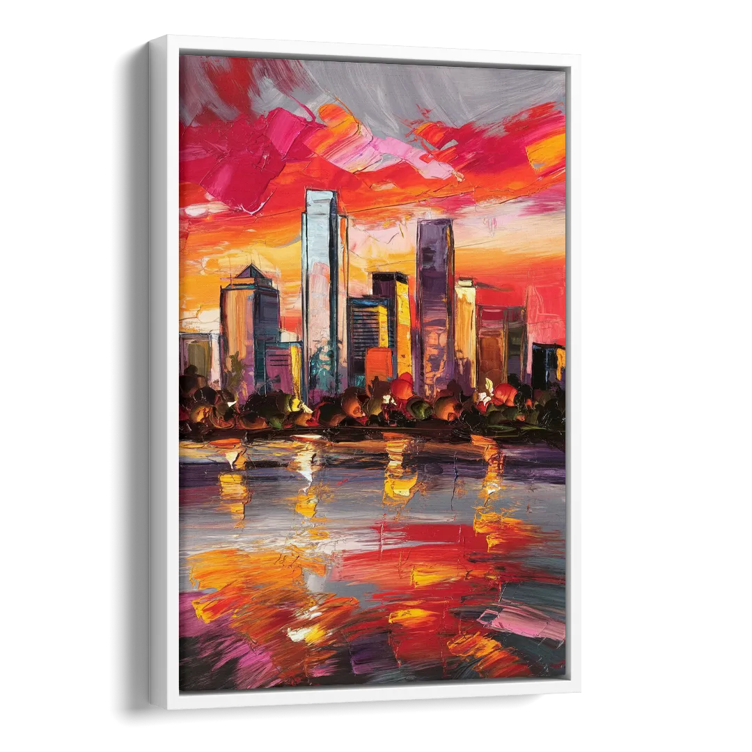 Plano Skyline Sunset Side - White Canvas Wall Art