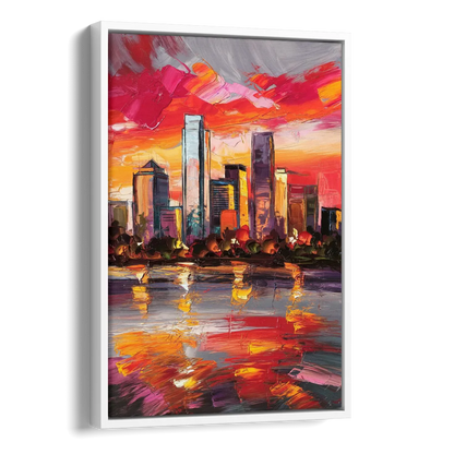 Plano Skyline Sunset Side - White Canvas Wall Art