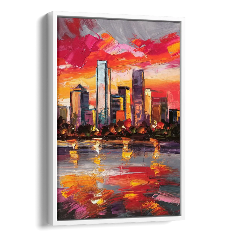 Plano Skyline Sunset Side - White Canvas Wall Art