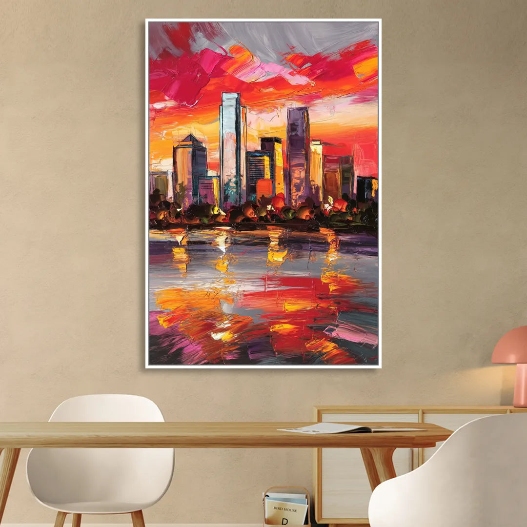 Plano Skyline Sunset Sitting Room - White Canvas Wall Art
