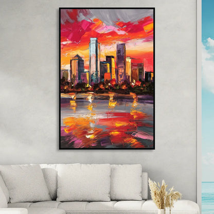 Plano Skyline Sunset Sitting Room - Black Canvas Wall Art